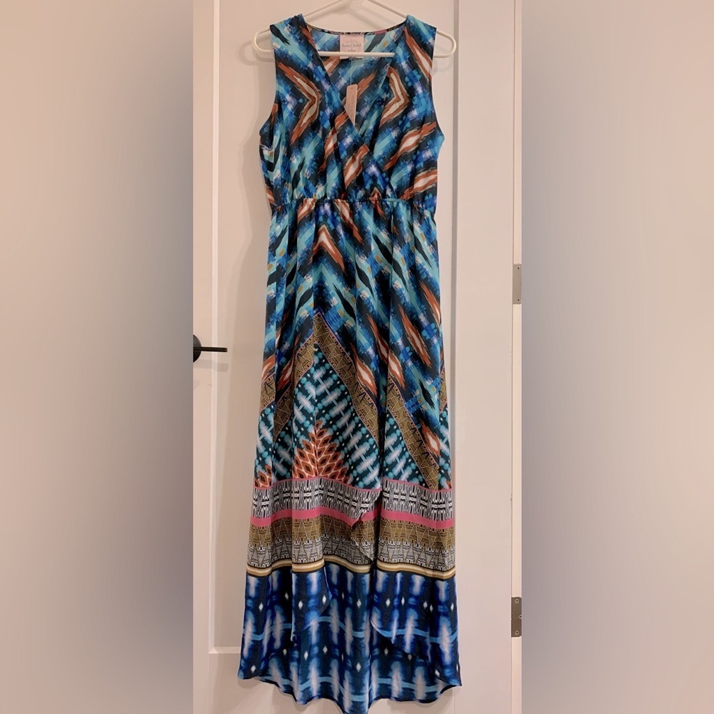 Romeo & Juliet Couture Vibrant Multicolor Maxi Dress, size M, NWT